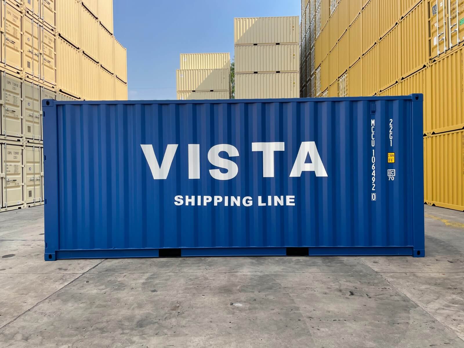 Container ship at port during sunset