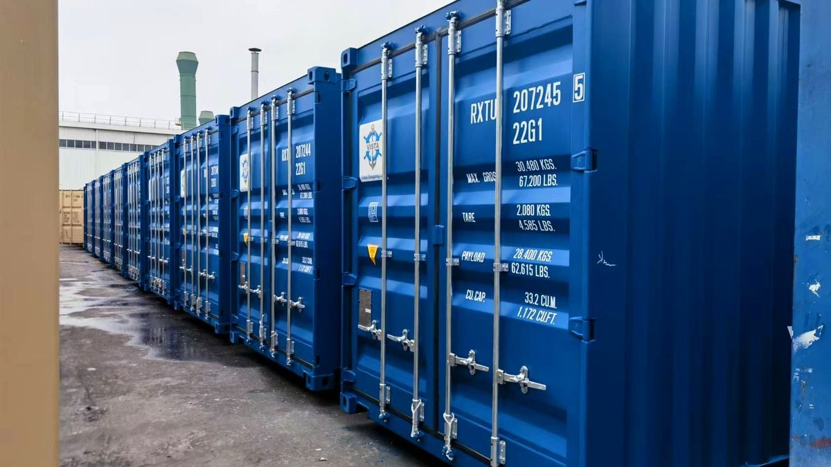 Row of Vista Shipping Line containers ready for forwarding